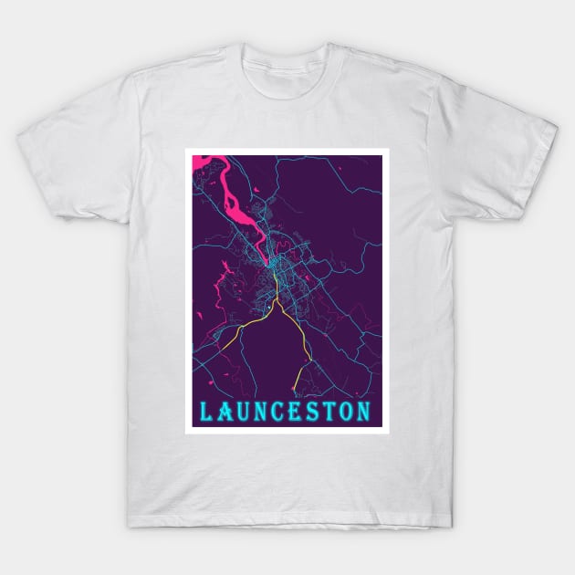 Launceston Neon City Map Launceston Neon City Map TShirt TeePublic